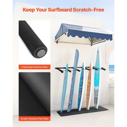 Surfboard Wall Mount 5 Tiers Vertical Surfboard Rack for Storage & Display
