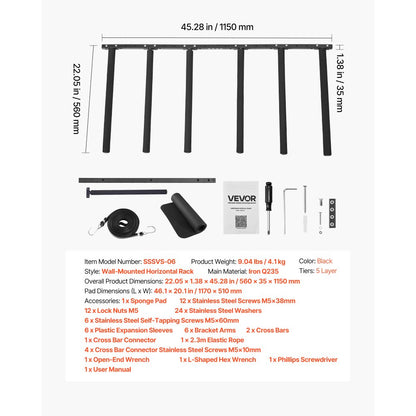 Surfboard Wall Mount 5 Tiers Vertical Surfboard Rack for Storage & Display