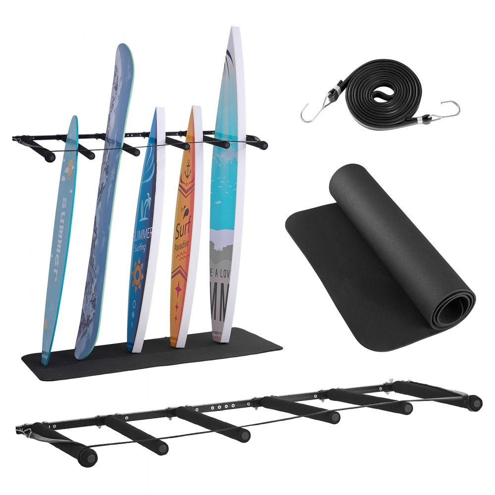 Surfboard Wall Mount 5 Tiers Vertical Surfboard Rack for Storage & Display