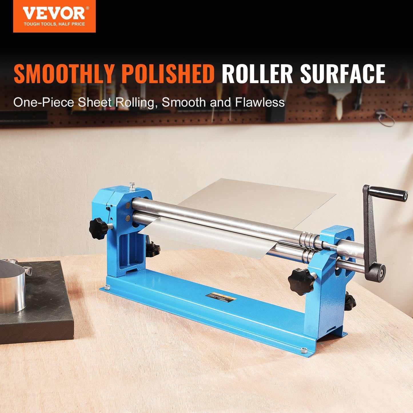 24"x16 Gauge Metal Slip Roller, 610mm Roller, Built-in Gear Guard, Blue