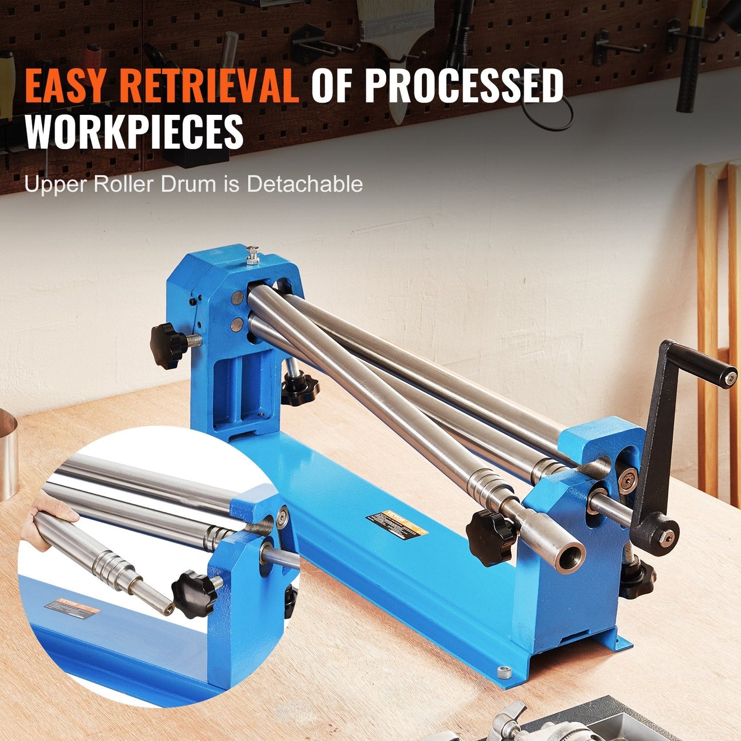 24"x16 Gauge Metal Slip Roller, 610mm Roller, Built-in Gear Guard, Blue
