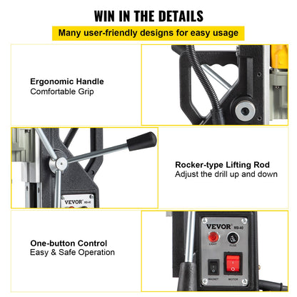 VEVOR Magnetic Drill, 1100W 1.57" Boring Diameter, 2697lbf/12000N Portable Electric