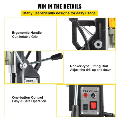 Magnetic Drill Press, 1100W, 40mm Boring Diameter, 12 Bits, 580 RPM, 11kg