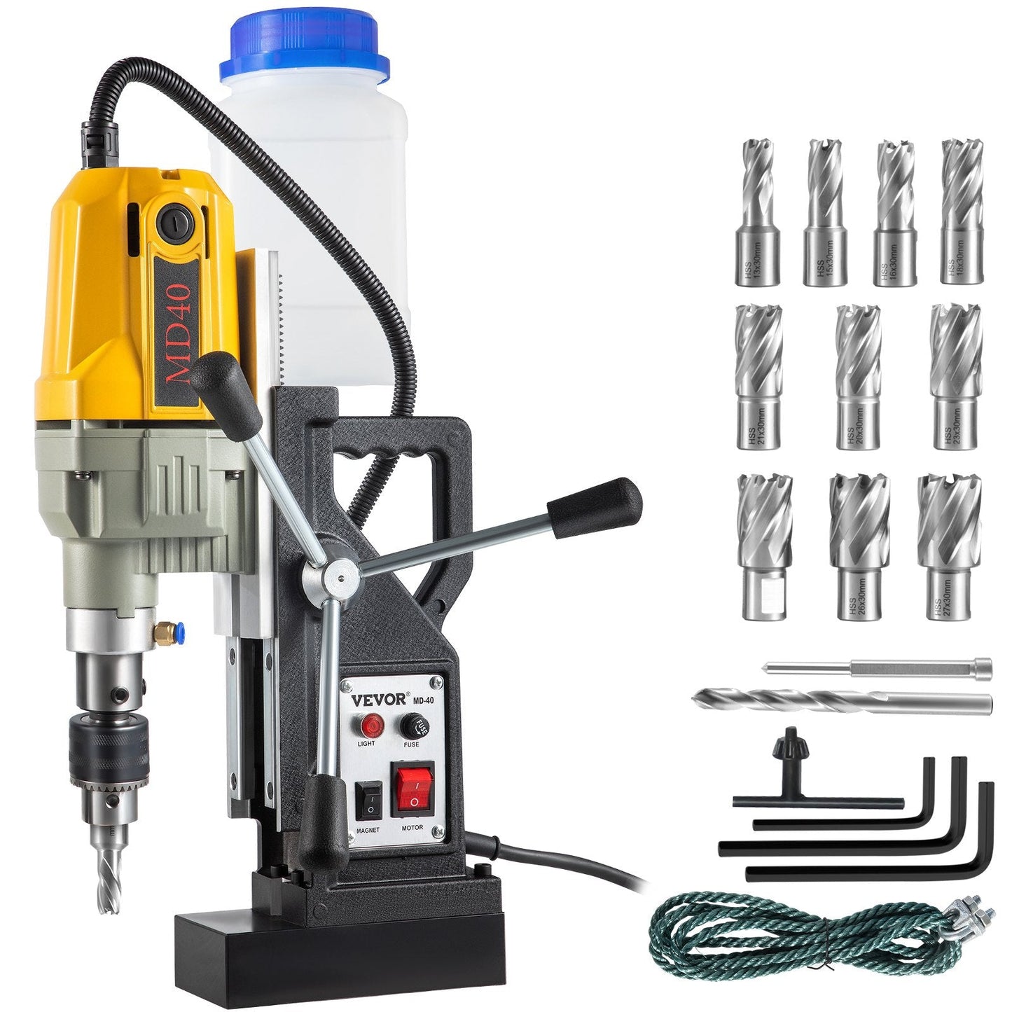 Magnetic Drill Press, 1100W, 40mm Boring Diameter, 12 Bits, 580 RPM, 11kg