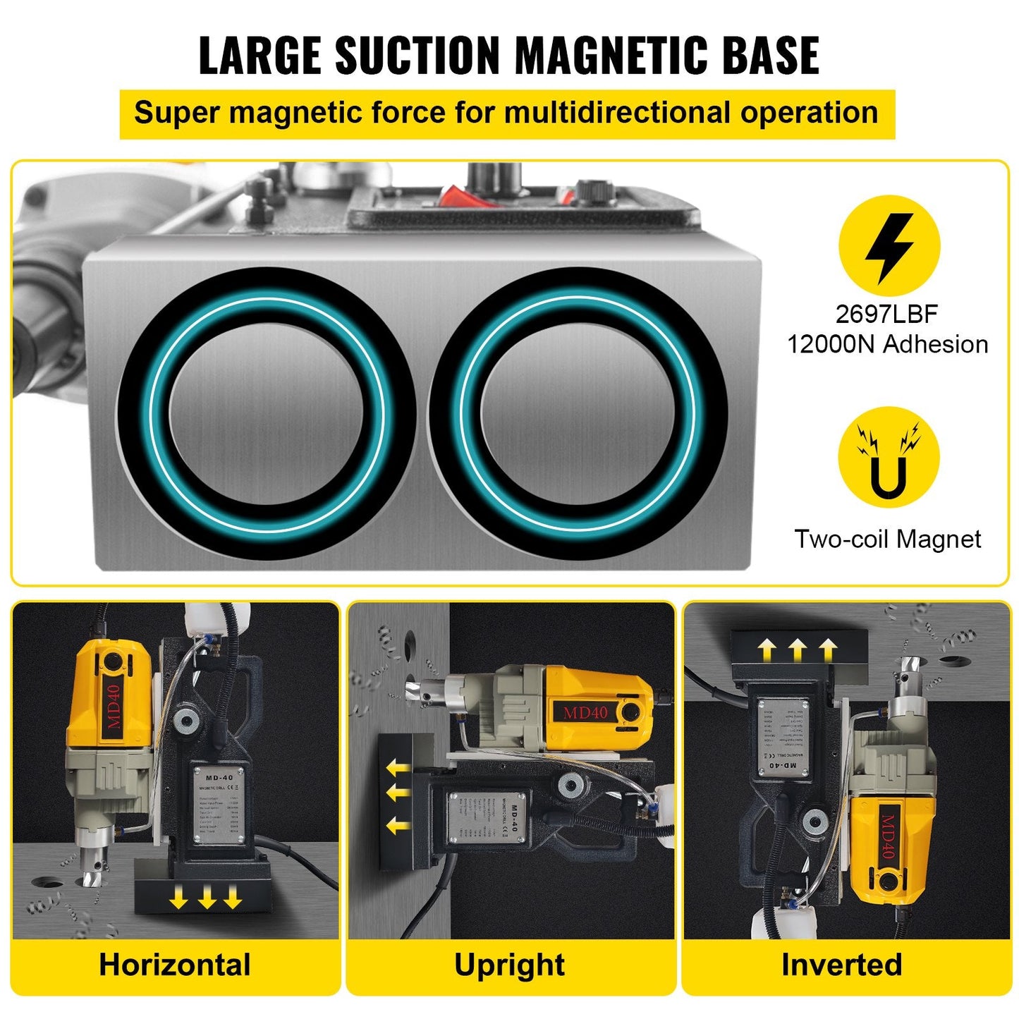 Powerful 1100W Magnetic Drill with 40mm Boring Diameter and 12000N Suction Power