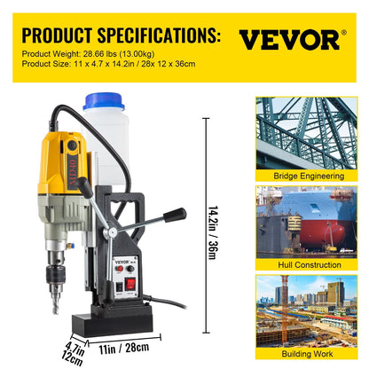 Powerful 1100W Magnetic Drill with 40mm Boring Diameter and 12000N Suction Power
