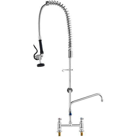 VEVOR Commercial Faucet with Pre-Rinse Sprayer, 44" Height, 8" Center, 12" Swing