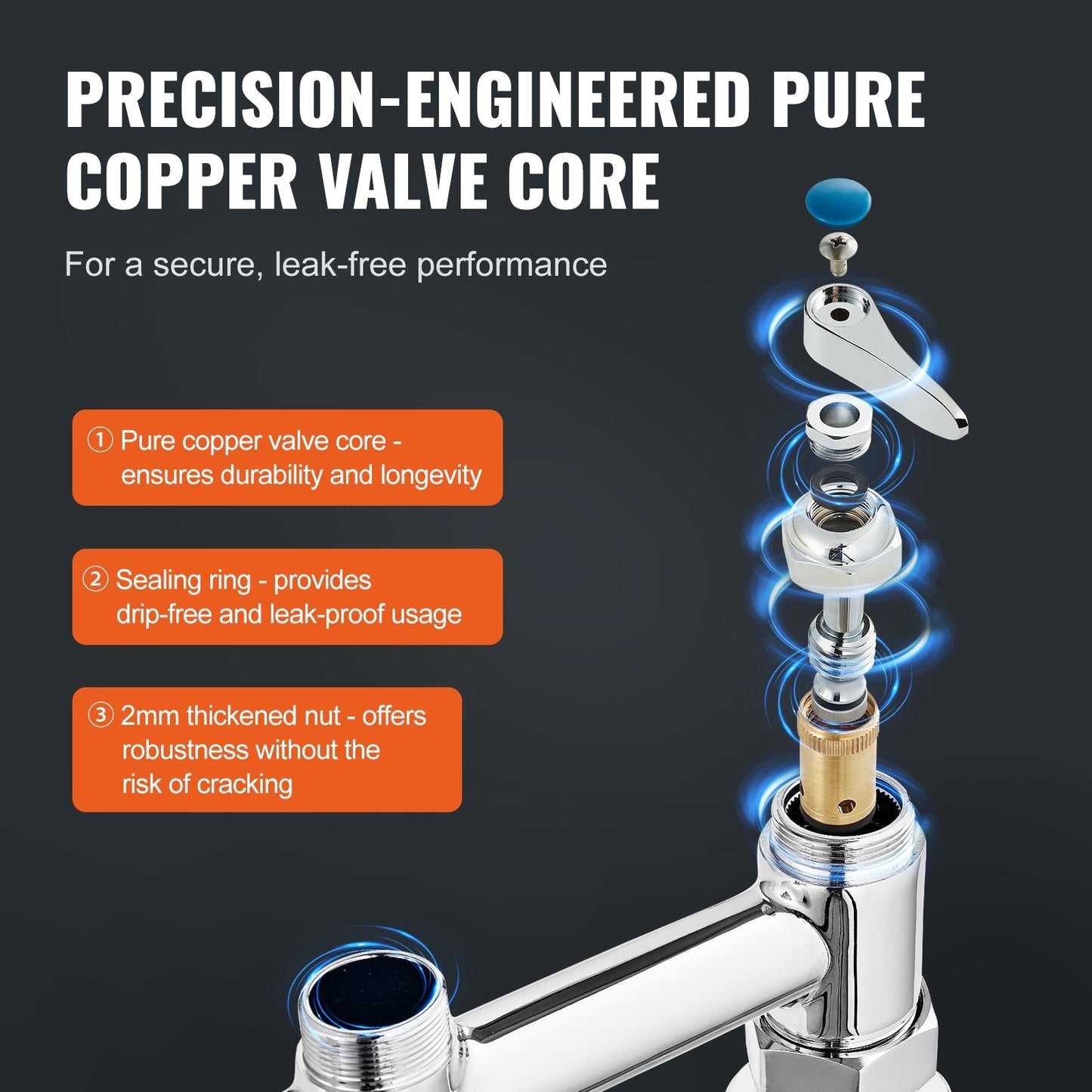 Commercial Kitchen Faucet with Pre-Rinse Sprayer, 0.66m Tall, Dual Mode Spray