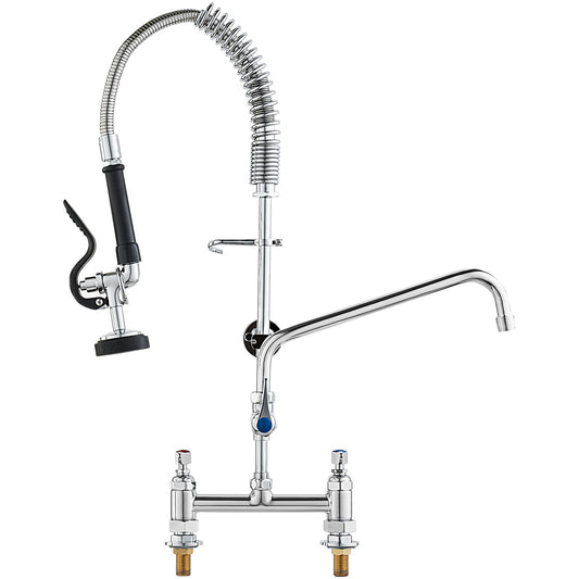 VEVOR Commercial Faucet with Pre-Rinse Sprayer, 26" Height, 8" Center, 12" Swing