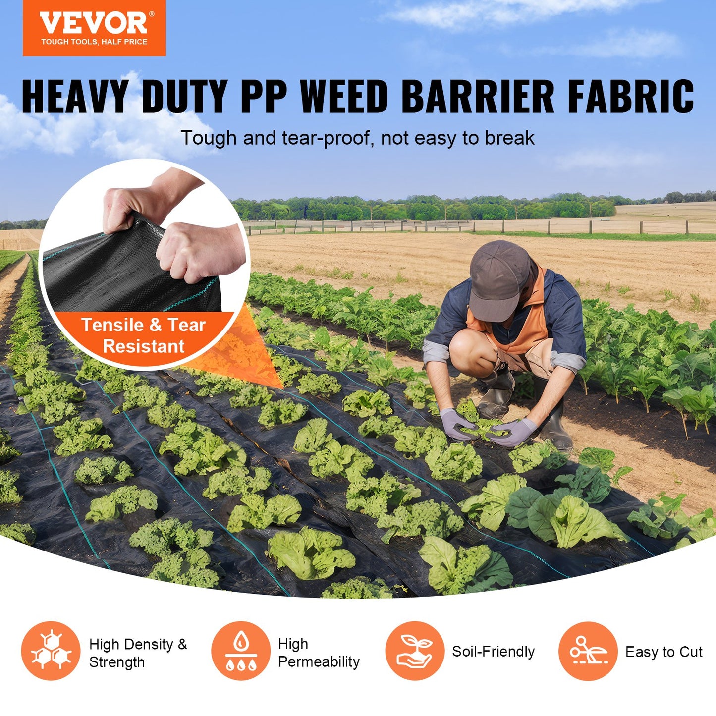 VEVOR 3FTx50FT Premium Heavy Duty Weed Barrier Landscape Fabric, 3.2OZ Woven Geotextile