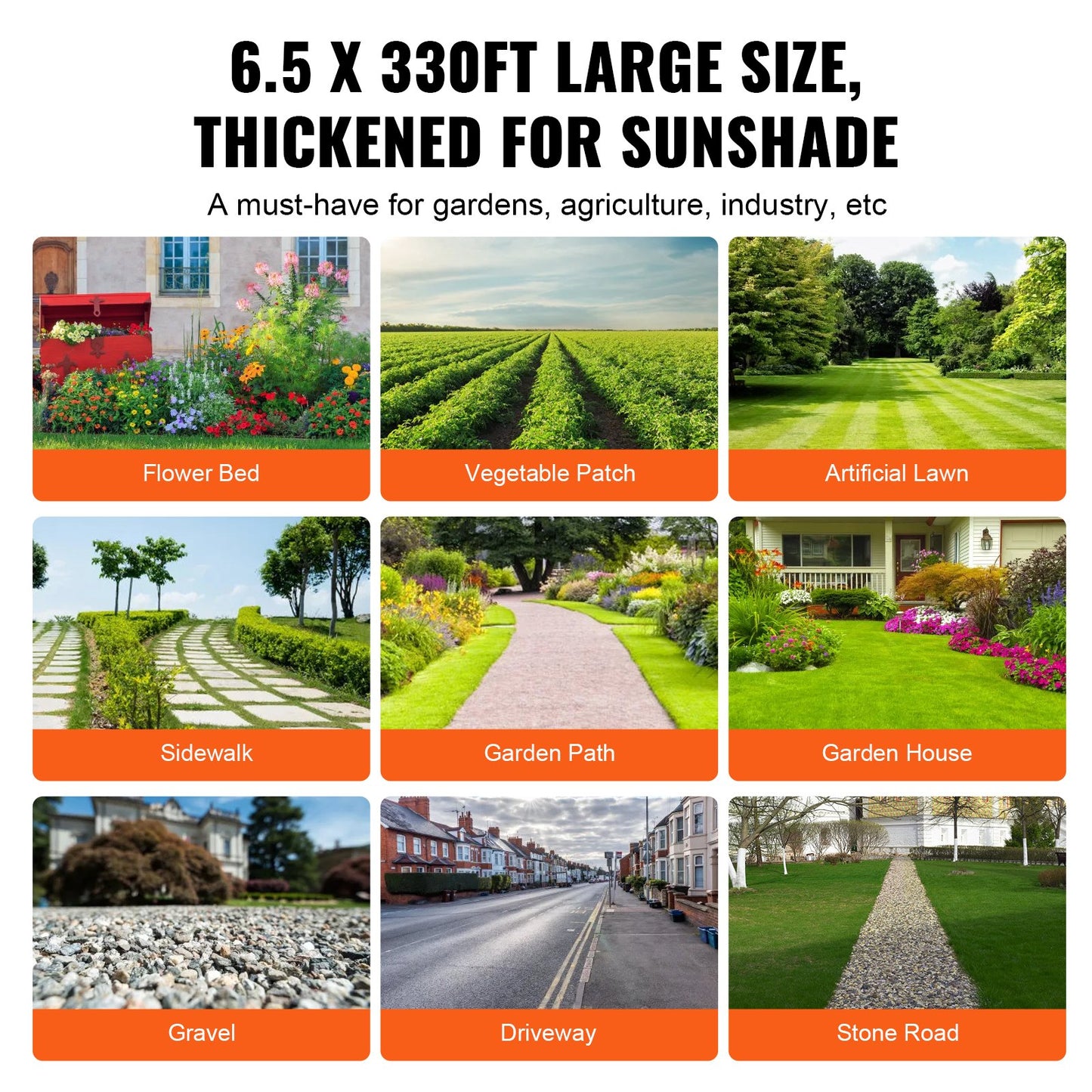 VEVOR Weed Barrier Landscape Fabric, 6.5*330FT Heavy Duty Garden Weed Fabric, Woven