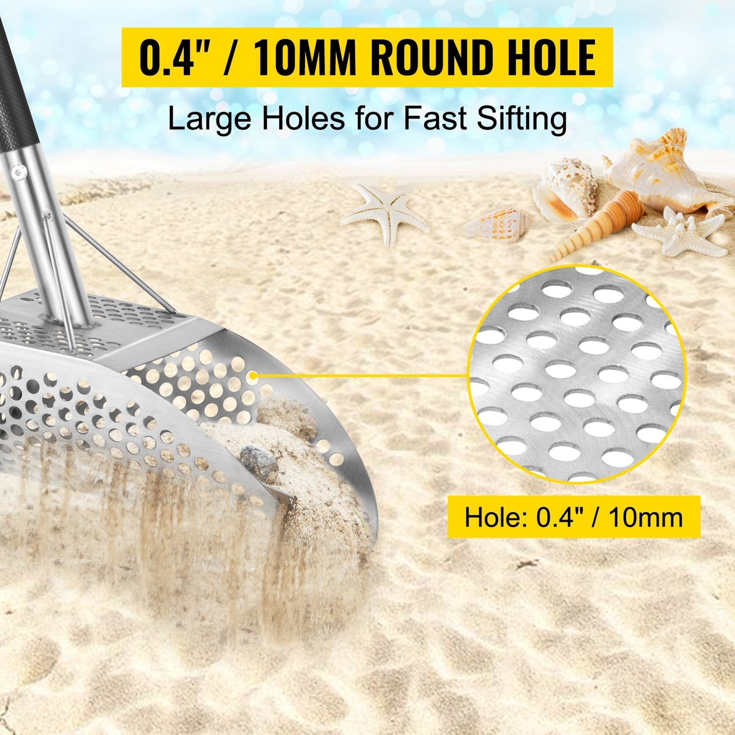 Metal Detector Sand Scoop with 115 cm Carbon Fiber Handle & 10 mm Holes
