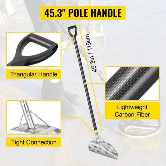 Metal Detector Sand Scoop with 115 cm Carbon Fiber Handle & 10 mm Holes