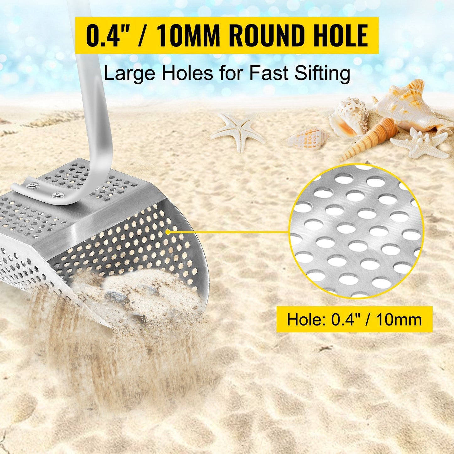 Stainless Steel Metal Detector Sand Scoop with 0.62 m Handle for Treasure Hunting