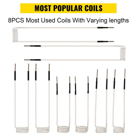 Induction Heater Coil Kit 8PCS Most Used Induction Heater Coils with Varying Lengths, Heat Resistant Induction Heater Tool with Flexibility and Long Lifespan For Removing Rusty Bolts and Nuts