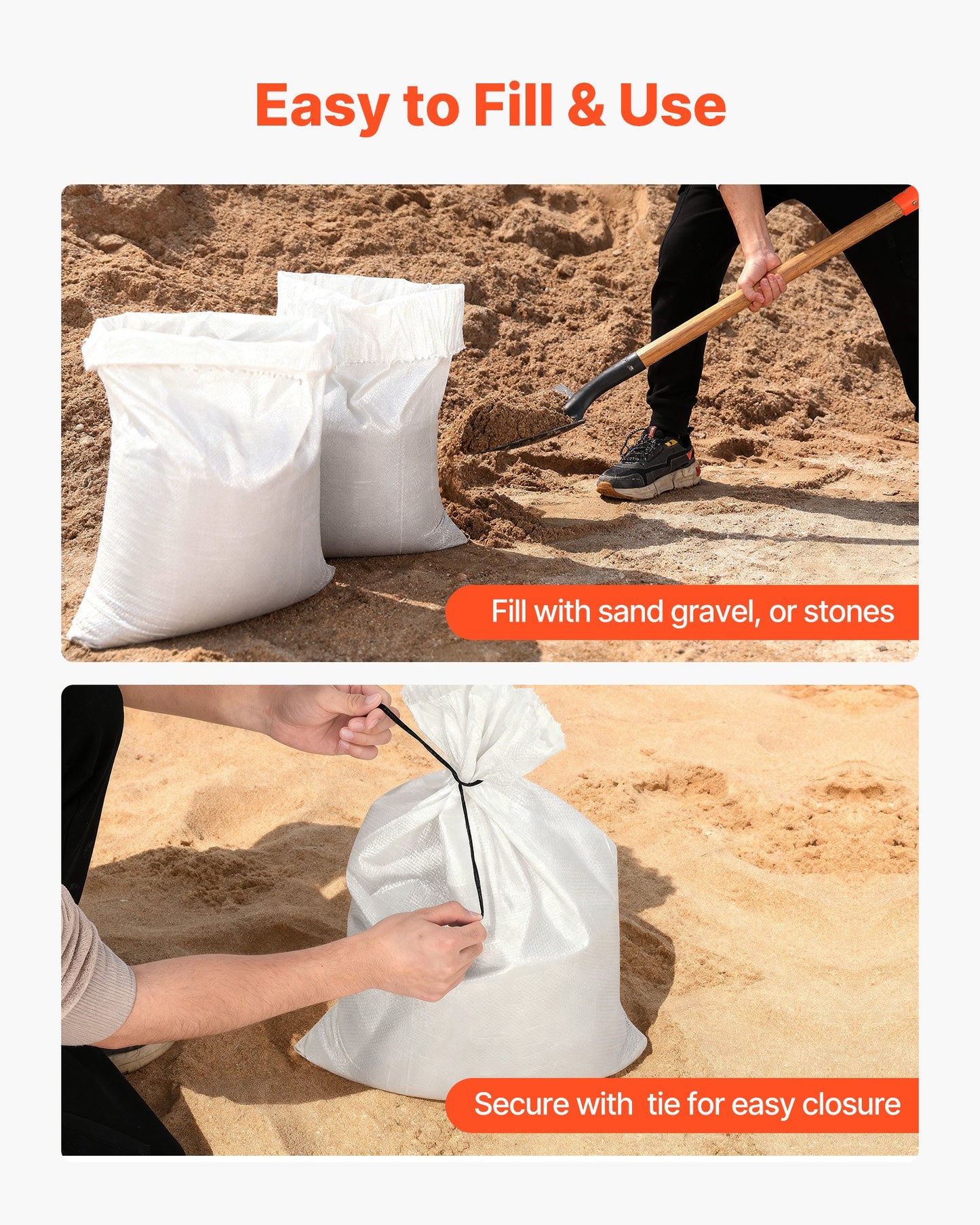 Empty Sandbags, 100 Packs 40 x 66 cm, Heavy Duty Sand Bags Sacks with Ties, 22.6kg Capacity Woven Polypropylene Sandbags, Tear-Resistant & UV-Resistant Sand Bags for Flood Protection Barrier