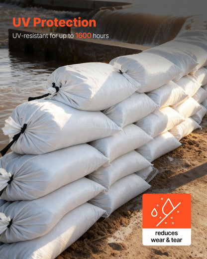 Empty Sandbags, 50 Packs 40 x 66 cm, Heavy Duty Sand Bags Sacks with Ties, 22.6 kg Capacity Woven Polypropylene Sandbags, Tear-Resistant & UV-Resistant Sand Bags for Flood Protection Barrier