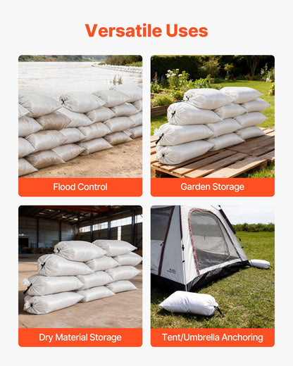 Empty Sandbags, 50 Packs 40 x 66 cm, Heavy Duty Sand Bags Sacks with Ties, 22.6 kg Capacity Woven Polypropylene Sandbags, Tear-Resistant & UV-Resistant Sand Bags for Flood Protection Barrier