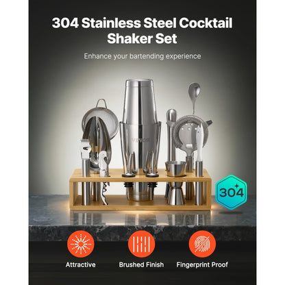 VEVOR Cocktail Shaker Set 13 Pcs Bartender Kit Stainless Steel Bar Tools Silver