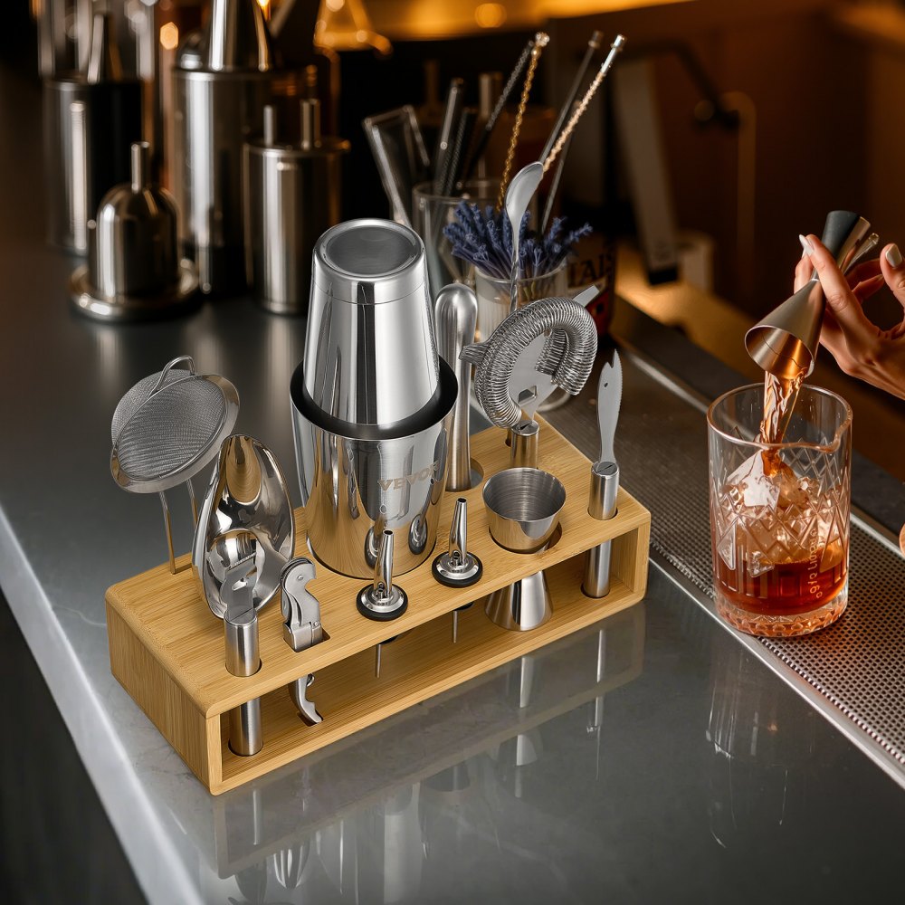 VEVOR Cocktail Shaker Set 13 Pcs Bartender Kit Stainless Steel Bar Tools Silver