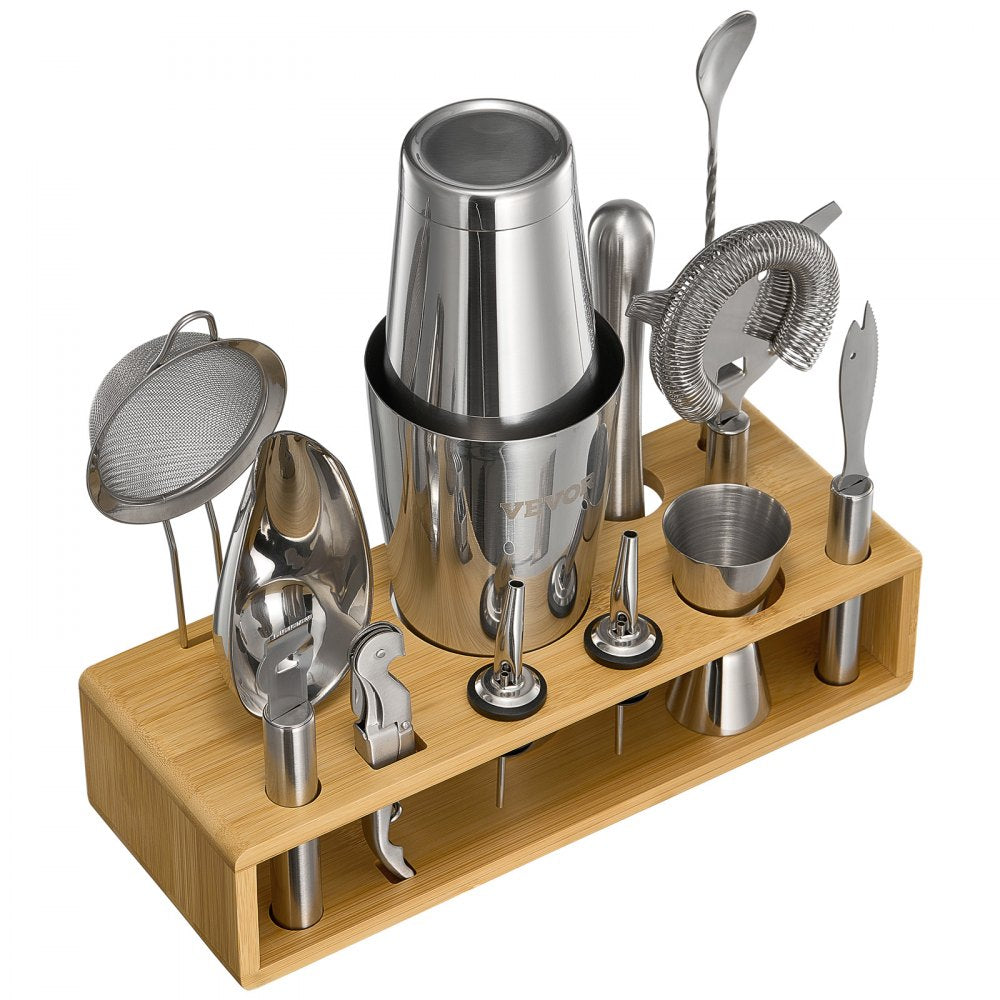 VEVOR Cocktail Shaker Set 13 Pcs Bartender Kit Stainless Steel Bar Tools Silver