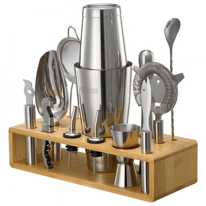VEVOR Cocktail Shaker Set 13 Pcs Bartender Kit Stainless Steel Bar Tools Silver