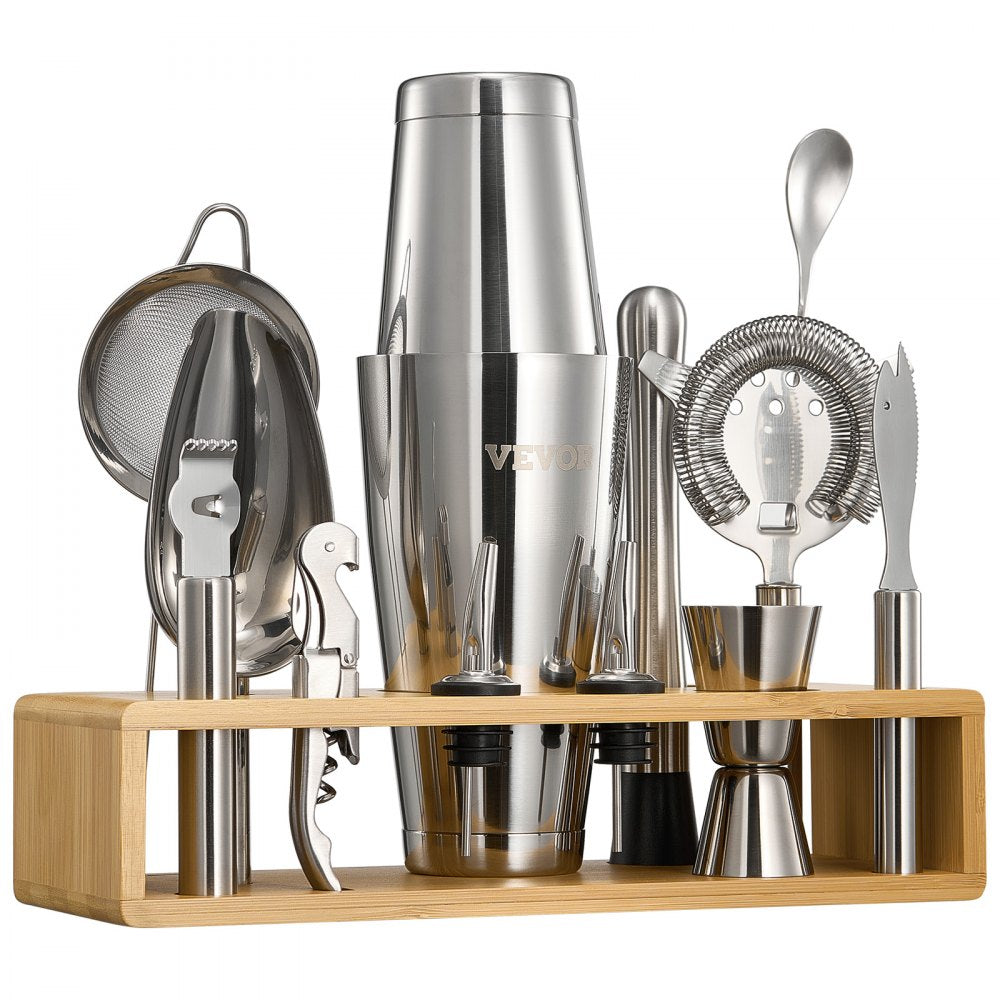 VEVOR Cocktail Shaker Set 13 Pcs Bartender Kit Stainless Steel Bar Tools Silver