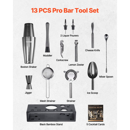VEVOR Cocktail Shaker Set 13Pcs Bartender Kit Stainless Steel Bar Tools Gunmetal