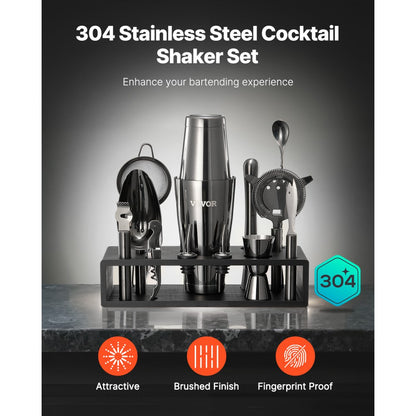 VEVOR Cocktail Shaker Set 13Pcs Bartender Kit Stainless Steel Bar Tools Gunmetal