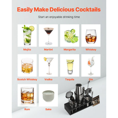 VEVOR Cocktail Shaker Set 13Pcs Bartender Kit Stainless Steel Bar Tools Gunmetal