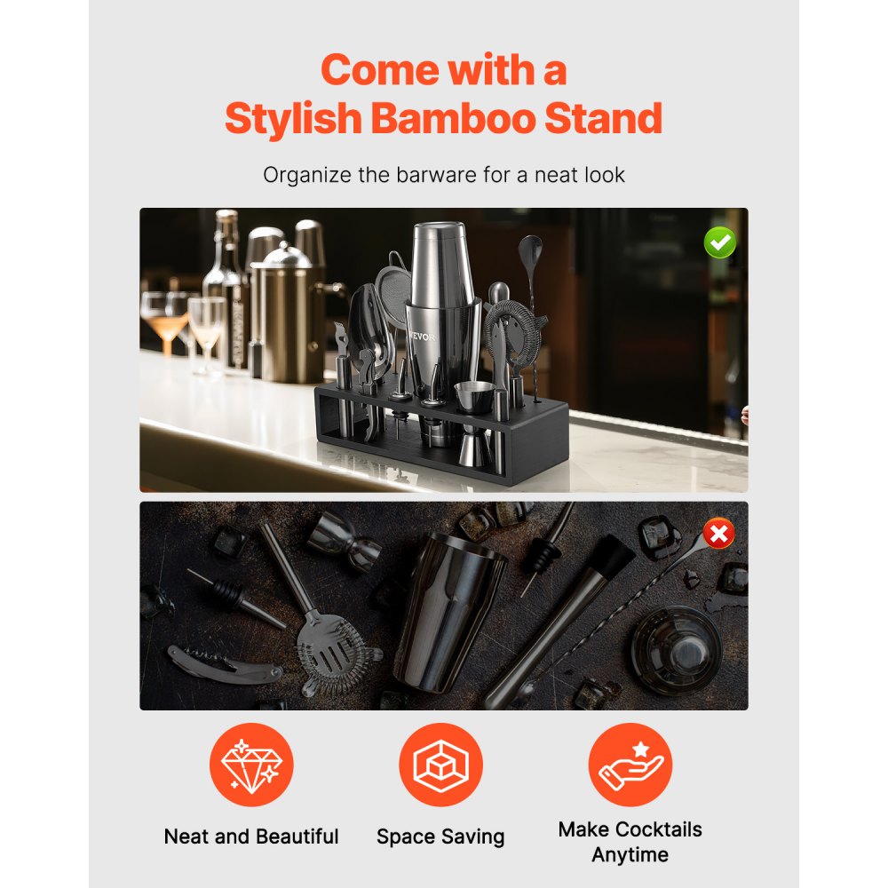 VEVOR Cocktail Shaker Set 13Pcs Bartender Kit Stainless Steel Bar Tools Gunmetal