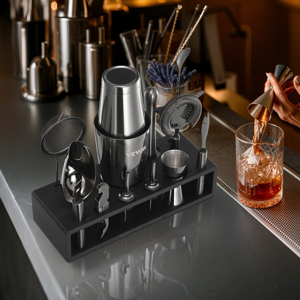 VEVOR Cocktail Shaker Set 13Pcs Bartender Kit Stainless Steel Bar Tools Gunmetal