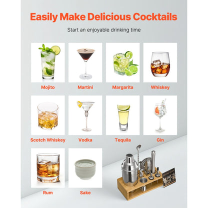 VEVOR Cocktail Shaker Set 10 Pcs Bartender Kit Stainless Steel Bar Tools Silver