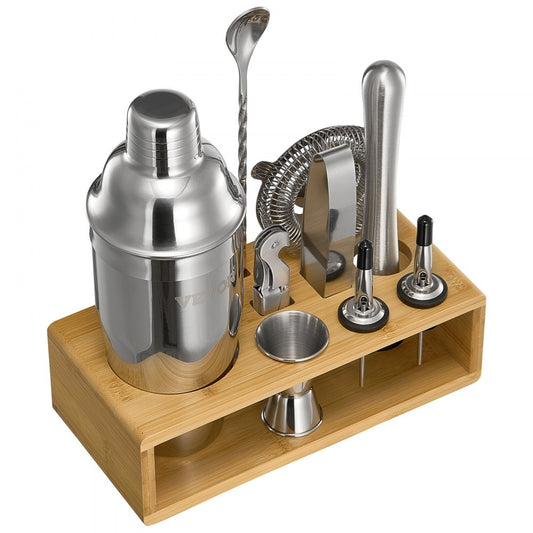 VEVOR Cocktail Shaker Set 10 Pcs Bartender Kit Stainless Steel Bar Tools Silver