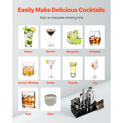 VEVOR Cocktail Shaker Set 13 Pcs Bar Tools Stainless Steel Bartender Kit Silver