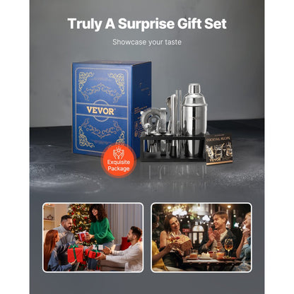 VEVOR Cocktail Shaker Set 13 Pcs Bar Tools Stainless Steel Bartender Kit Silver