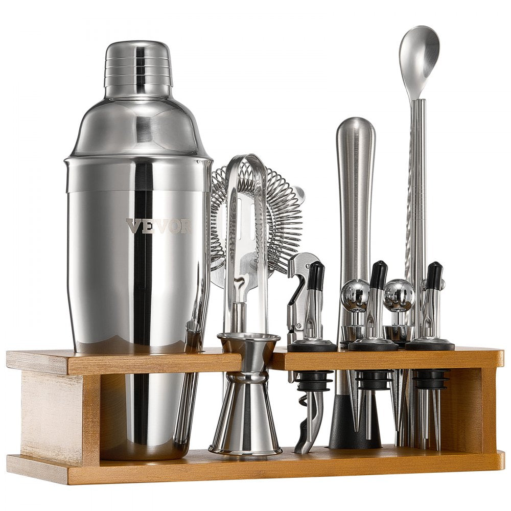 VEVOR Cocktail Shaker Set 18 Pcs Bartender Kit Stainless Steel Bar Tools Silver
