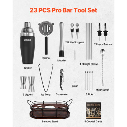 VEVOR Cocktail Shaker Set 23 Pcs Bartender Kit Stainless Steel Bar Tools Silver