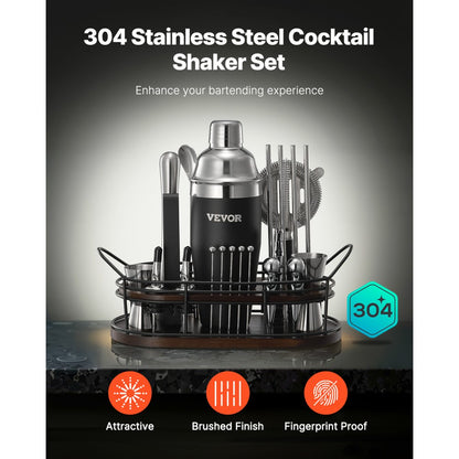 VEVOR Cocktail Shaker Set 23 Pcs Bartender Kit Stainless Steel Bar Tools Silver