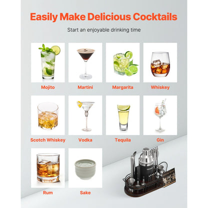 VEVOR Cocktail Shaker Set 23 Pcs Bartender Kit Stainless Steel Bar Tools Silver