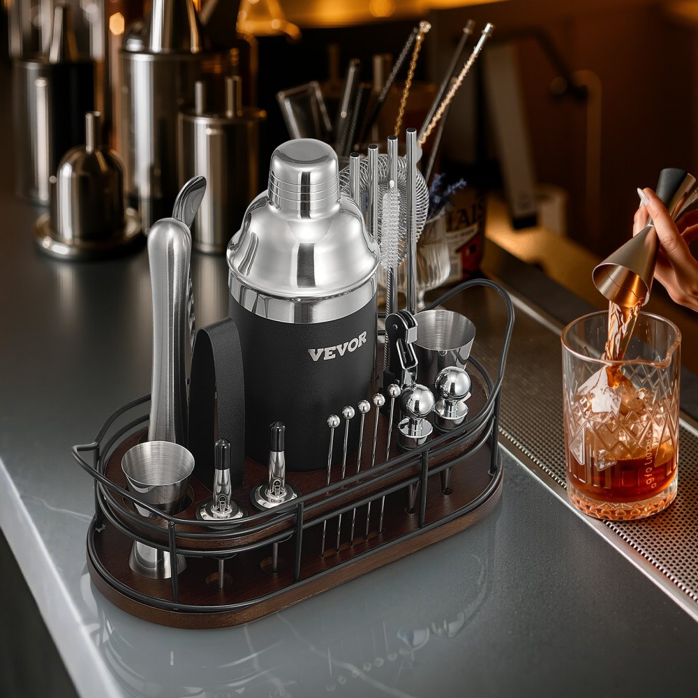 VEVOR Cocktail Shaker Set 23 Pcs Bartender Kit Stainless Steel Bar Tools Silver