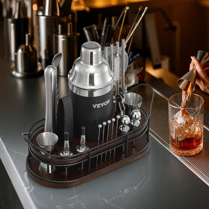 VEVOR Cocktail Shaker Set 23 Pcs Bartender Kit Stainless Steel Bar Tools Silver