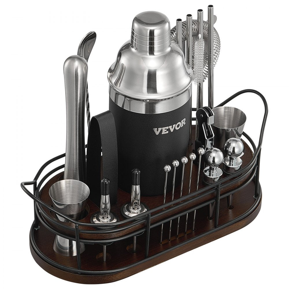 VEVOR Cocktail Shaker Set 23 Pcs Bartender Kit Stainless Steel Bar Tools Silver