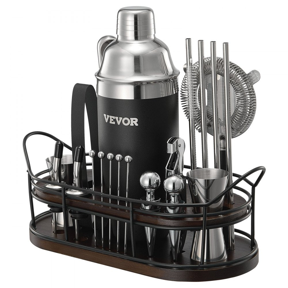 VEVOR Cocktail Shaker Set 23 Pcs Bartender Kit Stainless Steel Bar Tools Silver