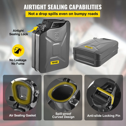 20L Portable Fuel Can with Flexible Spout, Rustproof Steel, Black