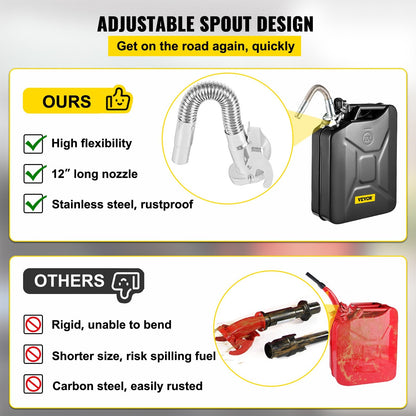 20L Portable Fuel Can with Flexible Spout, Rustproof Steel, Black