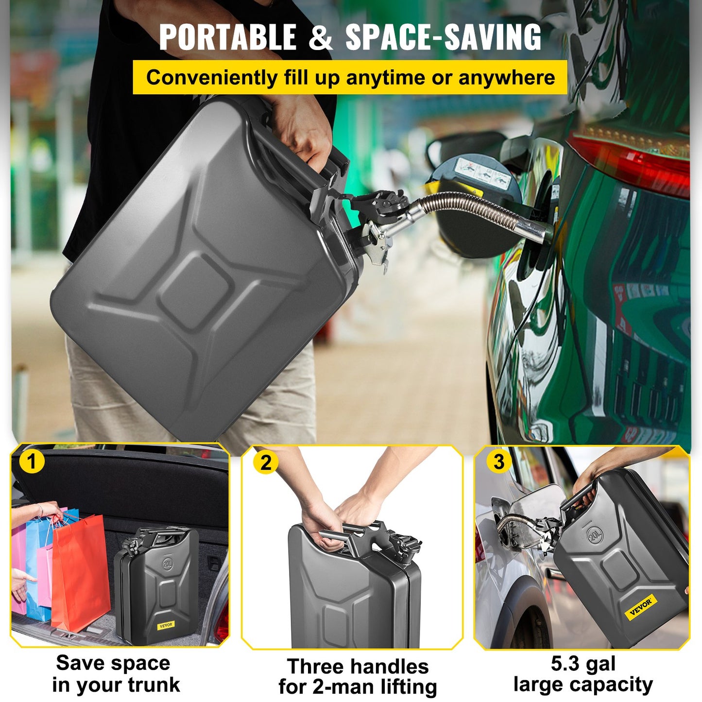 VEVOR Jerry Fuel Can, 5.3 Gallon / 20 L Portable Jerry Gas Can with Flexible Spout