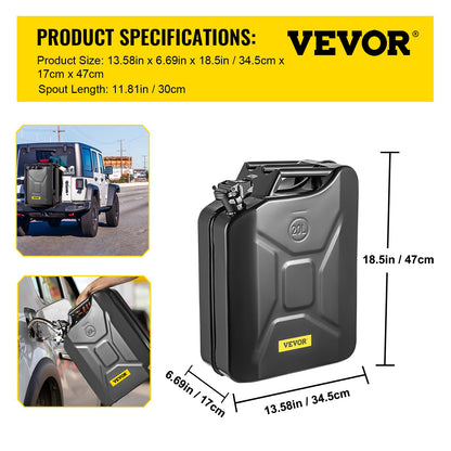 VEVOR Jerry Fuel Can, 5.3 Gallon / 20 L Portable Jerry Gas Can with Flexible Spout