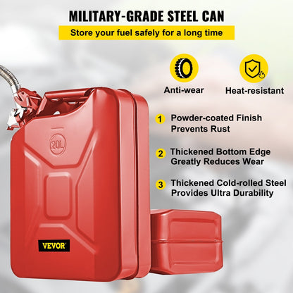 20L Portable Fuel Can with Flexible Spout, Rustproof Steel, Red