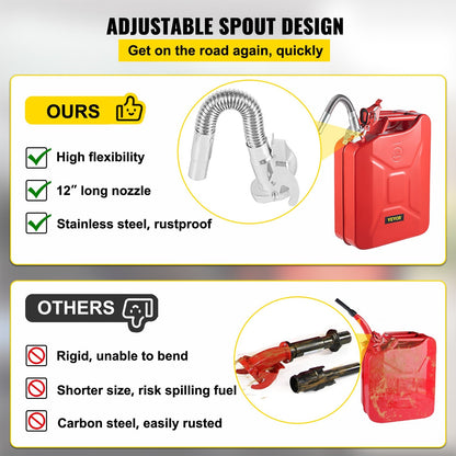 20L Portable Fuel Can with Flexible Spout, Rustproof Steel, Red